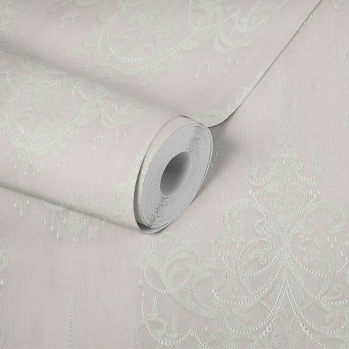 As Creation|Wallpaper damask chandeliers and champagne-colored pearls|Damask