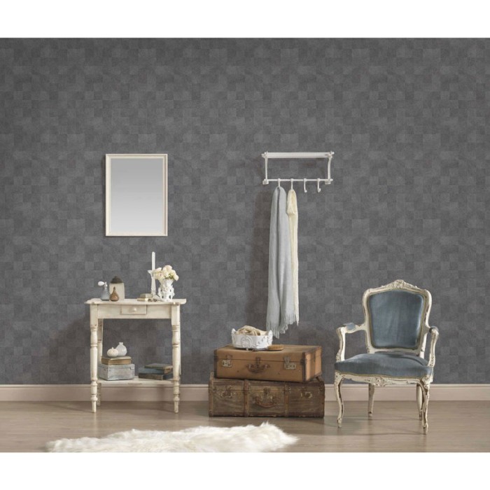 As Creation|Wallpaper modern dark gray shiny squares|Checkered