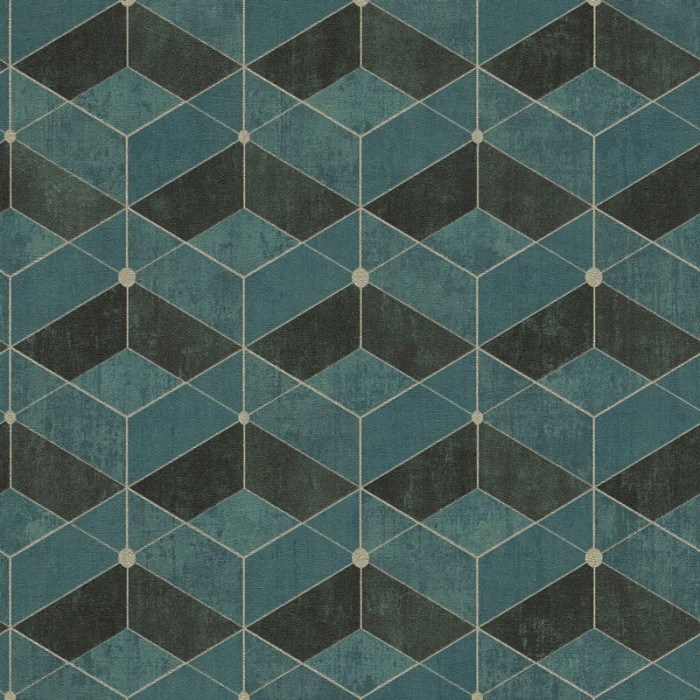 As Creation|Papel Pintado geométrico verde con detalles metalizados|Geométrico