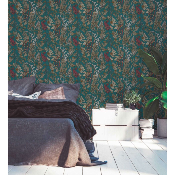 Papeldecor|Papier peint fleurs sauvages avec fond vert feuillage|Papier Peint