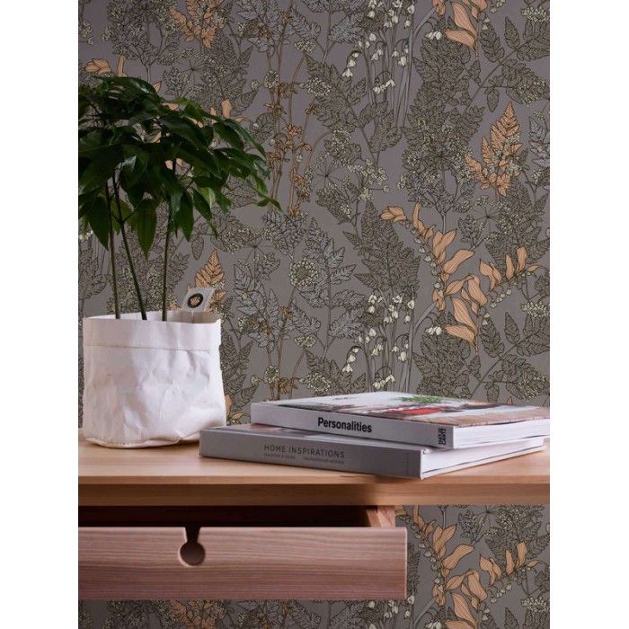 Papeldecor|Papier peint floral gris avec une touche moderne|Papier Peint