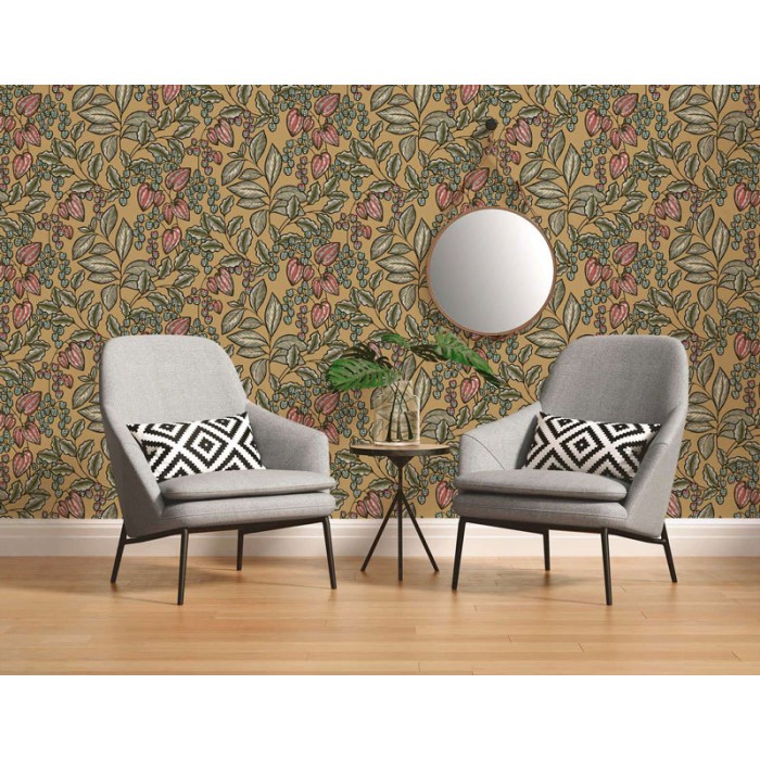 Papeldecor|Papier peint floral rétro moderne jaune|Papier Peint