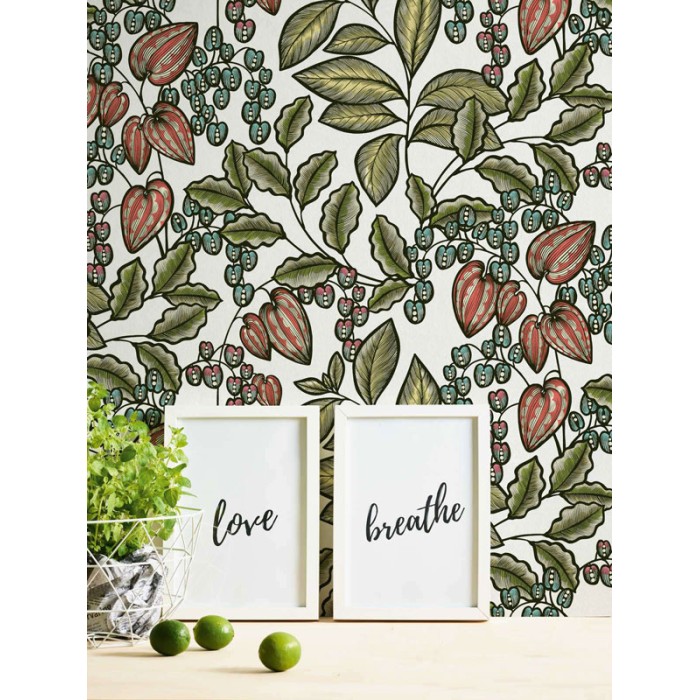 Papeldecor|Tapete mit floralem skandinavischem Design, weißer Hintergrund|Tapeten