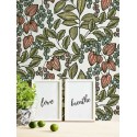 Papeldecor|Papel pintado floral de diseño estampado escandinavo, fondo blanco|Papel Pintado