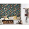 Papeldecor|Papier peint floral design rétro bleu pétrole multicolore|Papier Peint