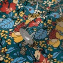 Papeldecor|Papier peint floral design rétro bleu pétrole multicolore|Papier Peint