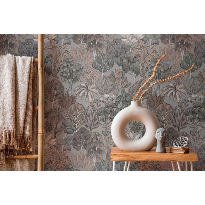 Papeldecor|Papier peint arbres dessinés tons gris beige|Papier Peint