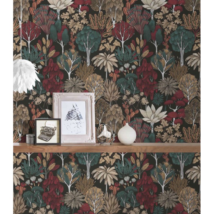 Papeldecor|Tapete Moderne Bäume und Blätter auf Schwarz|Tapeten