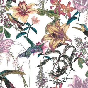 Rasch|Papel pintado flores pequeñas gris, efecto lino|Floral