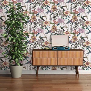 Rasch|Papel pintado flores pequeñas gris, efecto lino|Floral 2