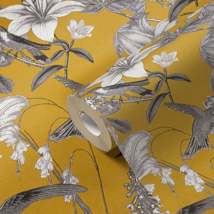 Papeldecor|Wallpaper floral romantic style mustard yellow|Wallpaper