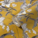 Papeldecor|Papel pintado floral estilo romántico amarillo mostaza|Papel Pintado