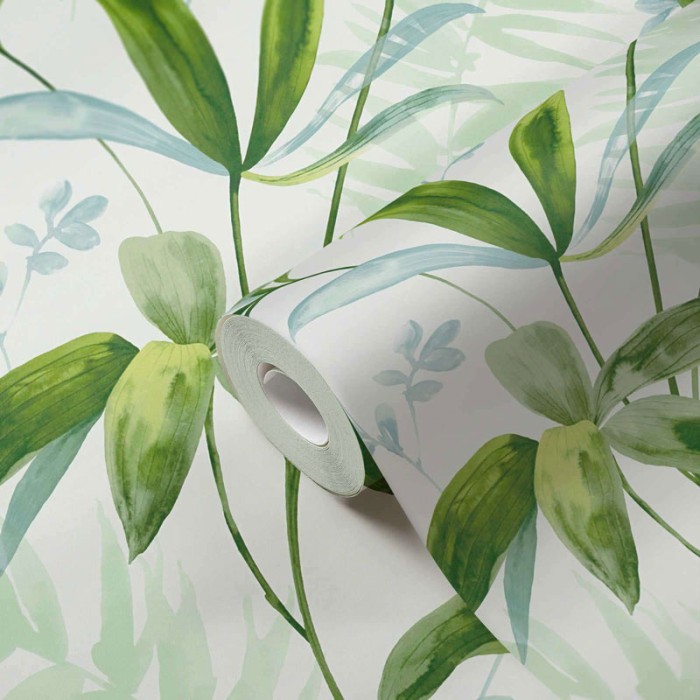 Papeldecor|Papier peint superbe imprimé floral aquarelle feuilles vertes|Papier Peint