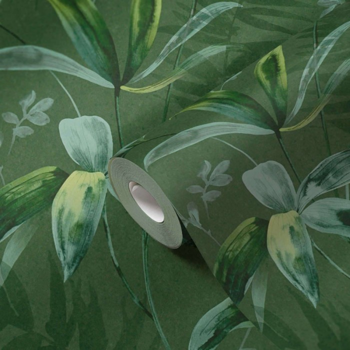Papeldecor|Grüne Blumentapete im Aquarellstil|Tapeten