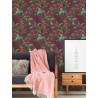 Papeldecor|Papel pintado floral acuarela con fondo rojo burdeos|Papel Pintado