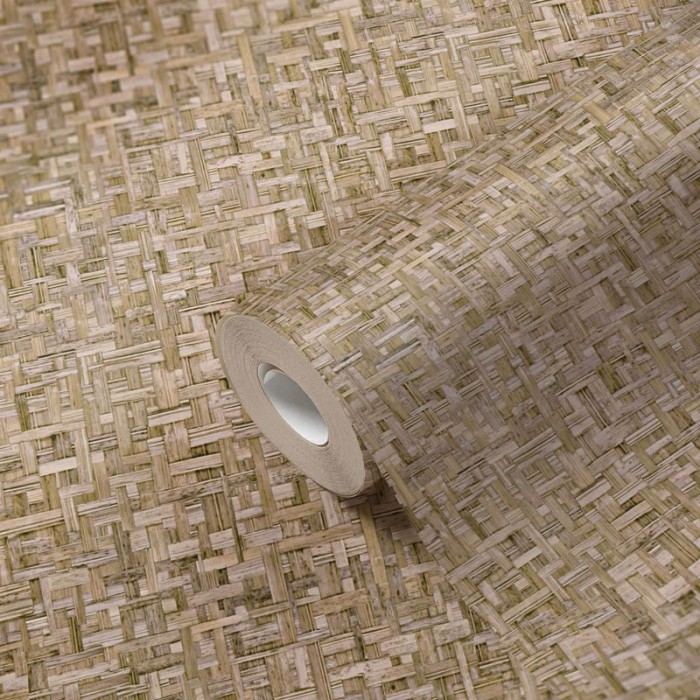 Papel pintado efecto mimbre natural marrón -  222-3058