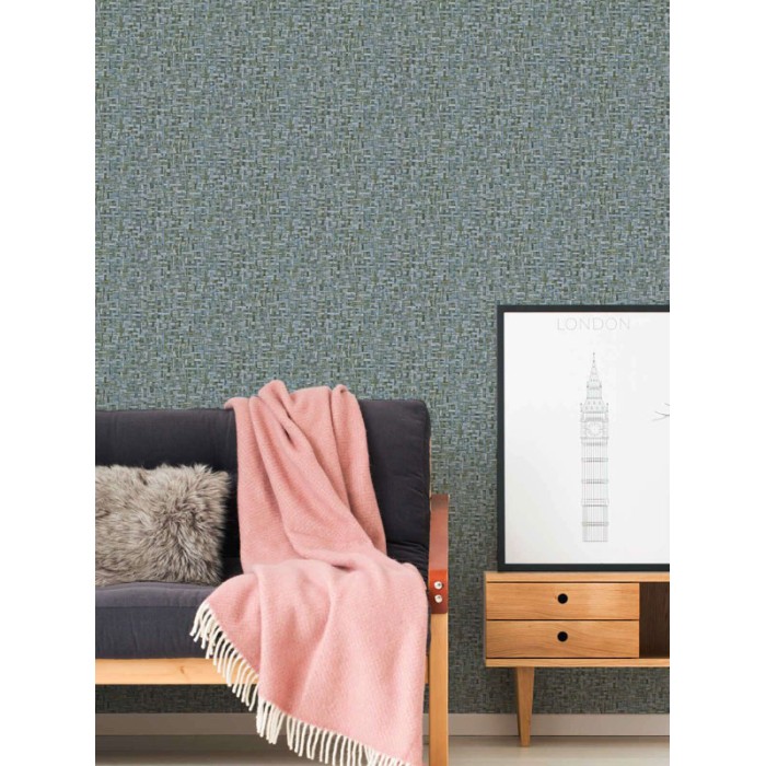 Papel pintado azul verdoso efecto mimbre trenzado -  222-3059