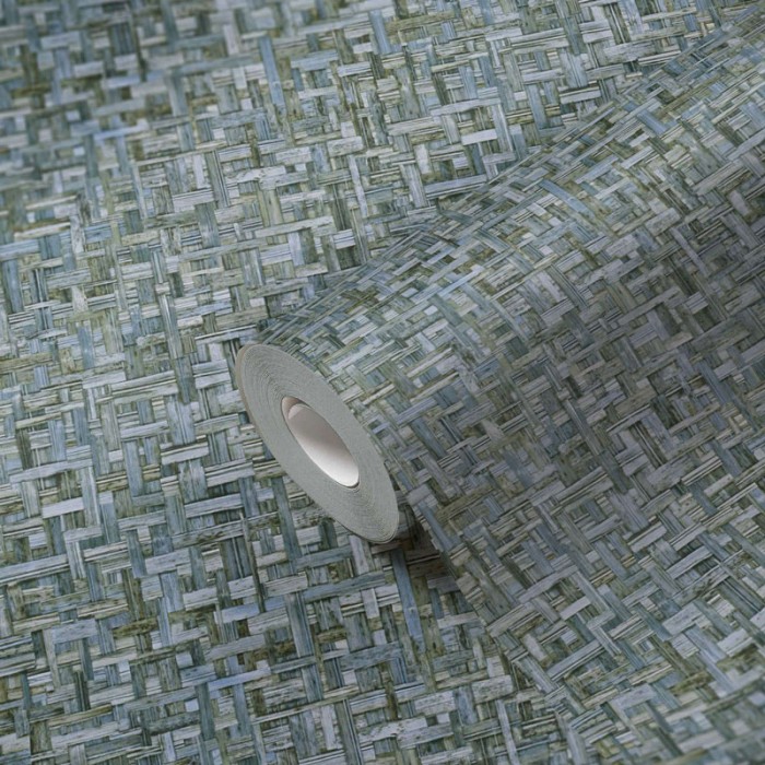 Papeldecor|Papier peint bleu-vert avec texture tressée façon osier|Papier Peint