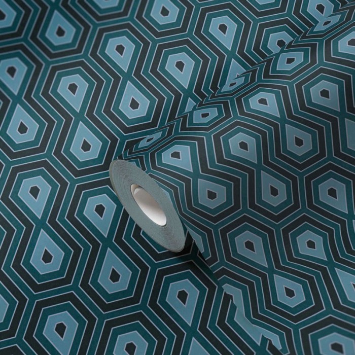 Papel pintado moderno patrón diamante verde turquesa -  222-3064