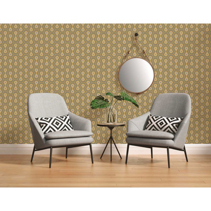 Papeldecor|Papel pintado retro años amarillo y gris|Papel Pintado