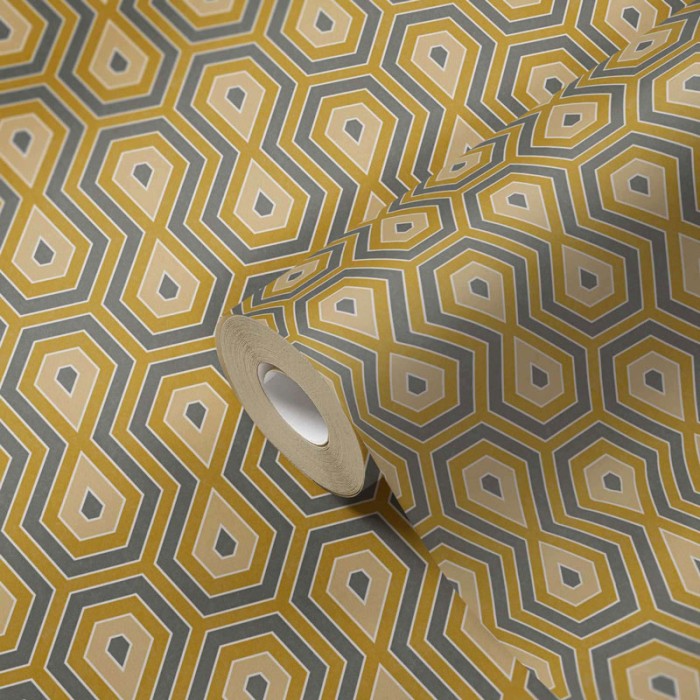 Papeldecor|Tapete Retroer Jahre Gelb und Grau|Tapeten