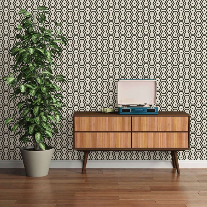 Papeldecor|Papel pintado retro geométricos blanco y negro|Papel Pintado