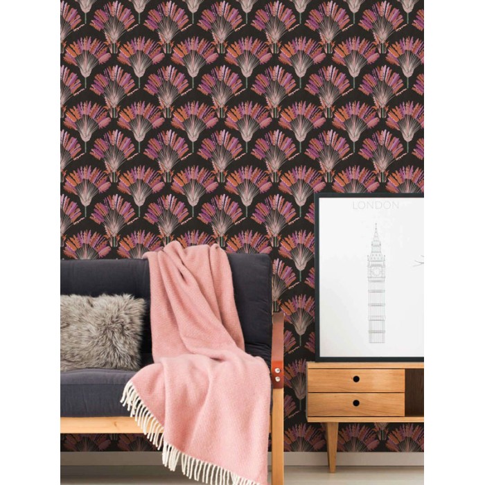Papeldecor|Wallpaper black with purple palm trees modern style|Wallpaper