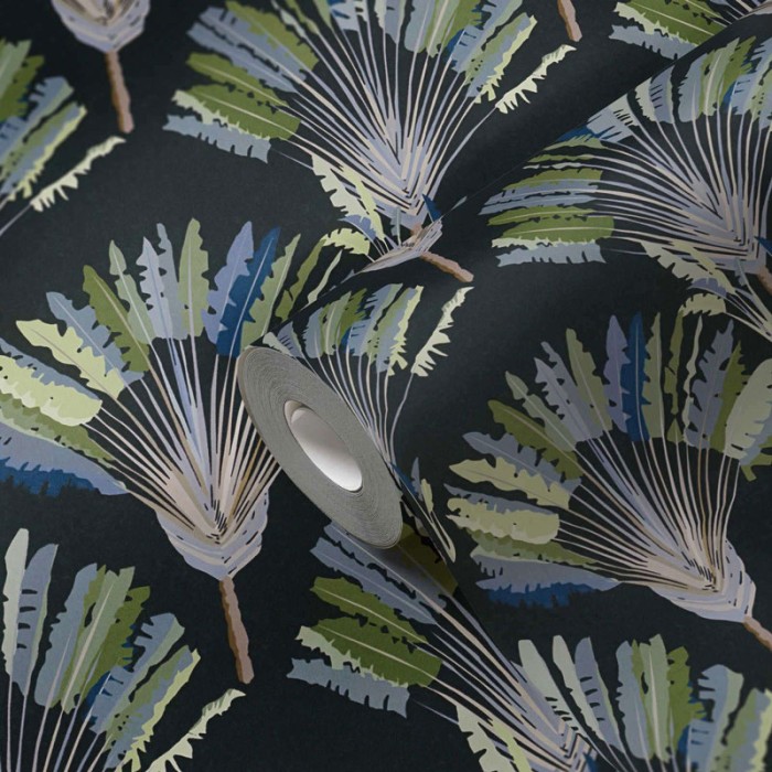 Papeldecor|Wallpaper floral with palms on black|Wallpaper