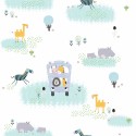 Papeldecor|Papel pintado infantil safari con animales|Papel Pintado