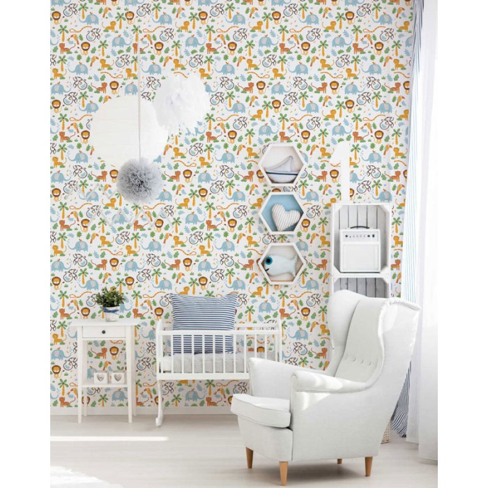 Papeldecor|Papier Peint pour enfants avec des animaux de la jungle|Papier Peint