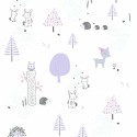 Papeldecor|Waldtiere weiße und lila Kinder-Tapete|Tapeten