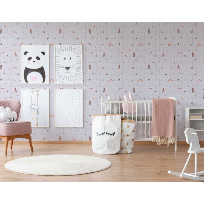 Papeldecor|Children's wallpaper with gray forest animals|Wallpaper