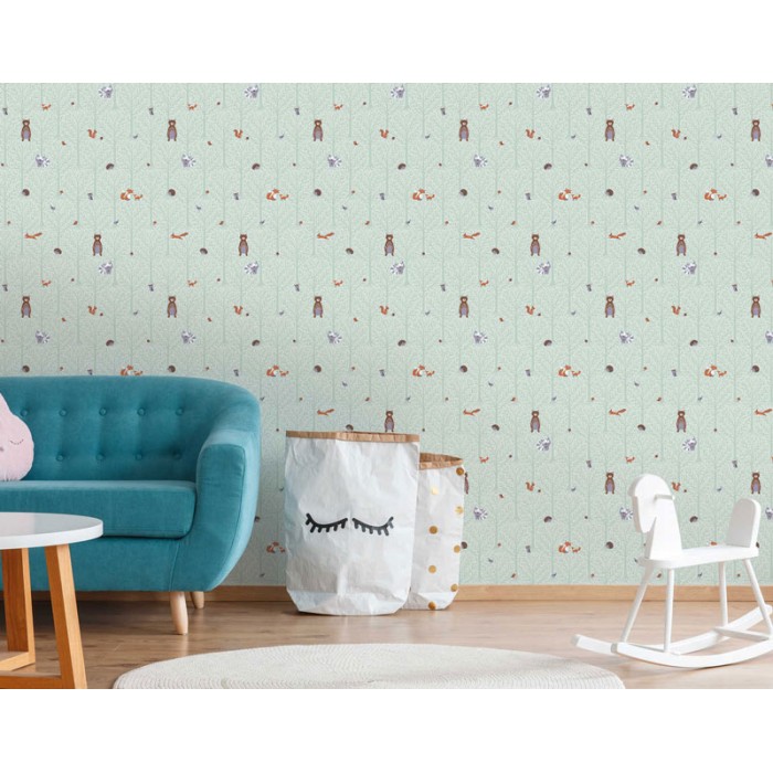 Papeldecor|Wallpaper children's forest animals green|Wallpaper