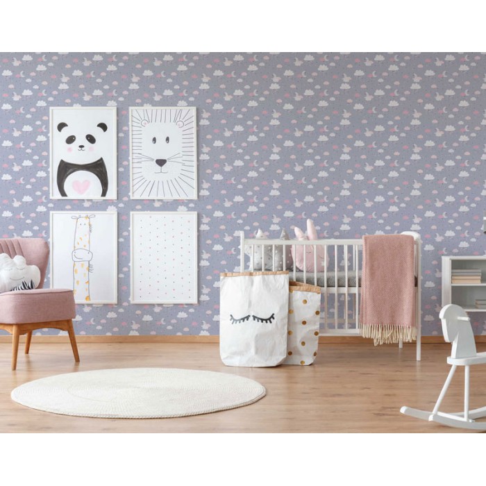 Papeldecor|Tapete für Kinder, Himmel mit Wolken, grauer Hintergrund|Tapeten