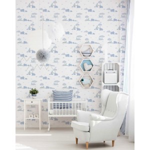 Casadeco|Kids wallpaper Toile de Jouy cottages white and red|Children's 2