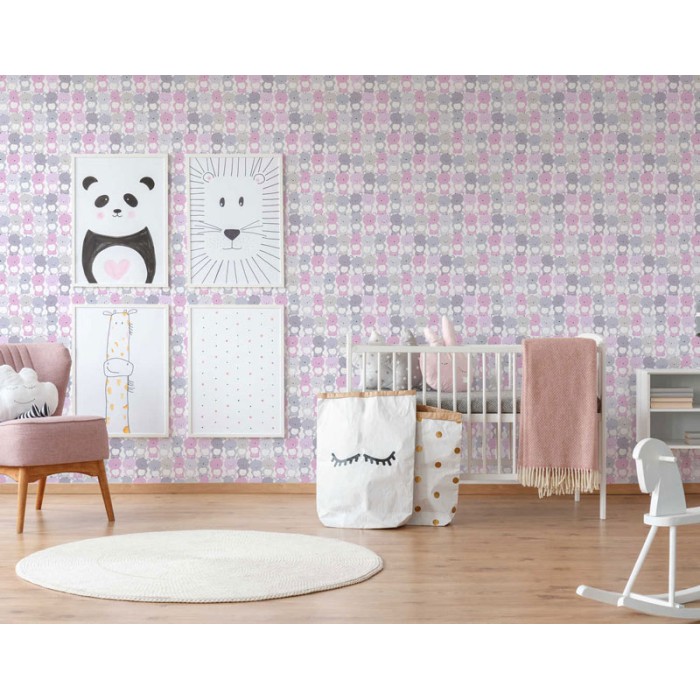 Papeldecor|Papier Peint pour enfants avec petits ours roses|Papier Peint