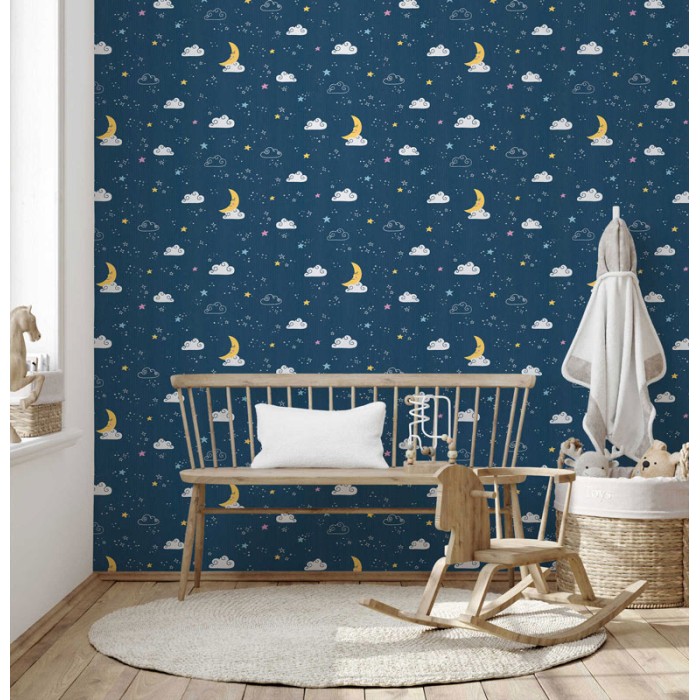 Papeldecor|Papel pintado infantil cielo azul estrellado|Papel Pintado