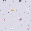 Papeldecor|Papel pintado infantil estrellas y animales fondo gris|Papel Pintado