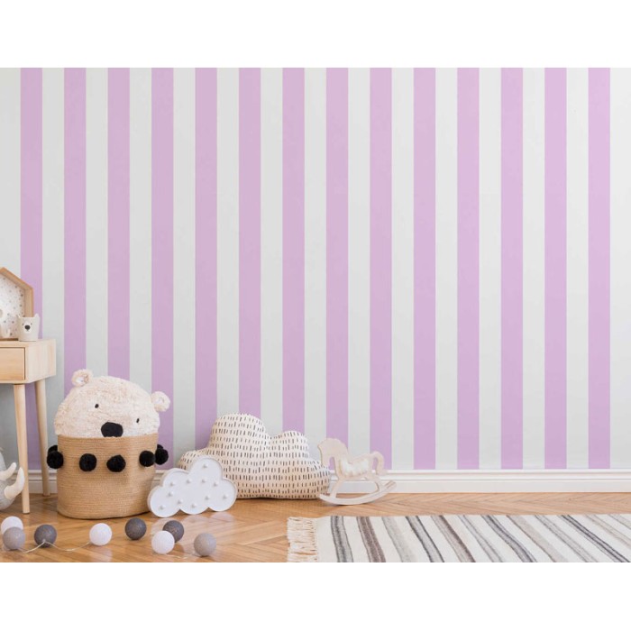 Papel pintado infantil rayas rosas y blancas -  222-3113