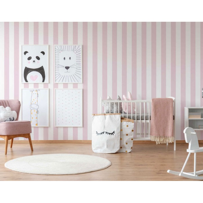 Papeldecor|Papier Peint pour enfants à rayures roses et blanches|Papier Peint