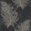 Papeldecor|Papier peint floral style baroque avec plumes noires et dorées|Papier Peint