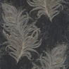 Papeldecor|Papier peint floral style baroque avec plumes noires et dorées|Papier Peint
