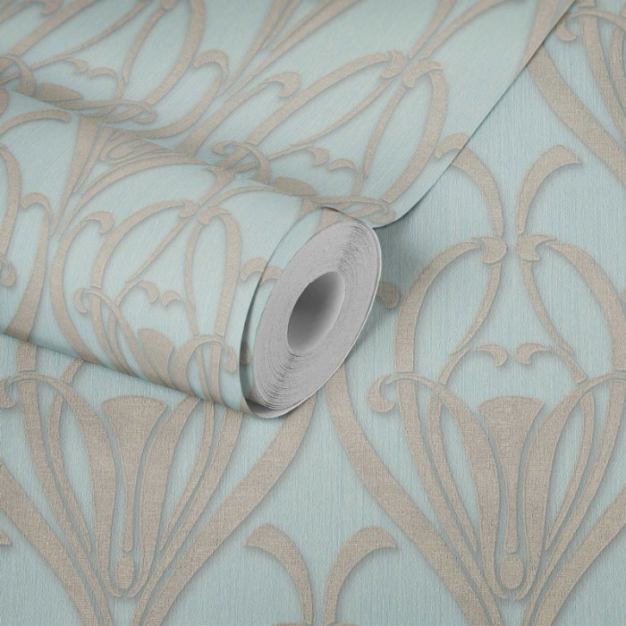 Papeldecor|Mint green Art Deco patterned textured effect wallpaper|Wallpaper