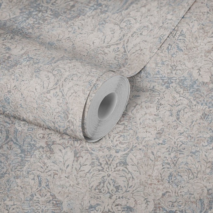 Papeldecor|Papier peint damassé vintage beige-bleu|Papier Peint