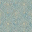 Papeldecor|Art-déco-Tapete Grün mit Metallic-Motiven, Putzoptik|Tapeten