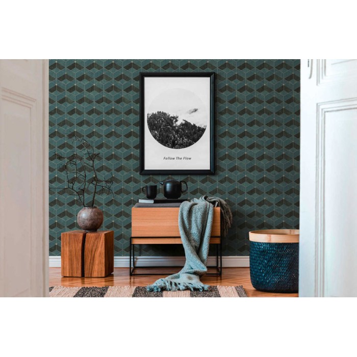 Papeldecor|Geometrische Tapete in Grün mit Metalldetails|Tapeten