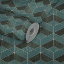 Papeldecor|Papier peint géométrique vert avec détails métalliques|Papier Peint