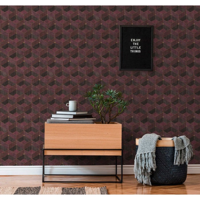 Papeldecor|Papel pintado formas geométricas moderno violeta y dorado|Papel Pintado