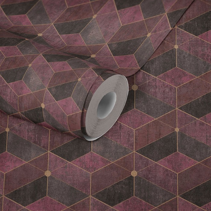 Papeldecor|Papel pintado formas geométricas moderno violeta y dorado|Papel Pintado