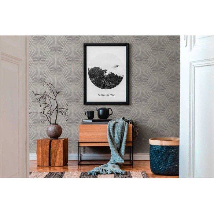 Papel pintado moderno formas 3D marrón y gris metalizado -  222-3170